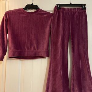 Bundle of 2 set wonder nation Girls Two-Piece Ribbed Velour Set in Plum and teal